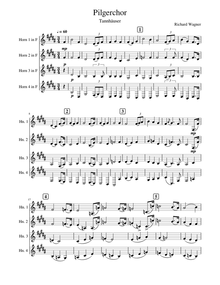 Wagner - Pilgerchor aus Tannhäuser (Horn Quartet) Sheet