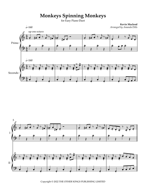 Monkeys Spinning Monkeys (Arr. Amanda Dills) - Kevin MacLeod (Piano Duet)