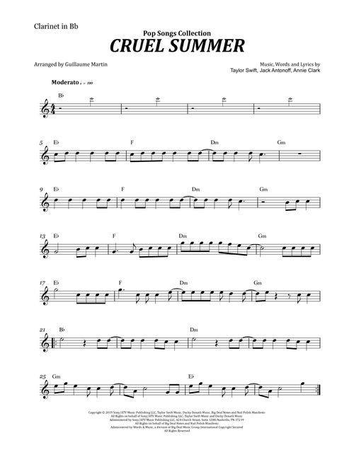 Cruel Summer (Arr. Guillaume Martin) - Taylor Swift (Clarinet Solo)