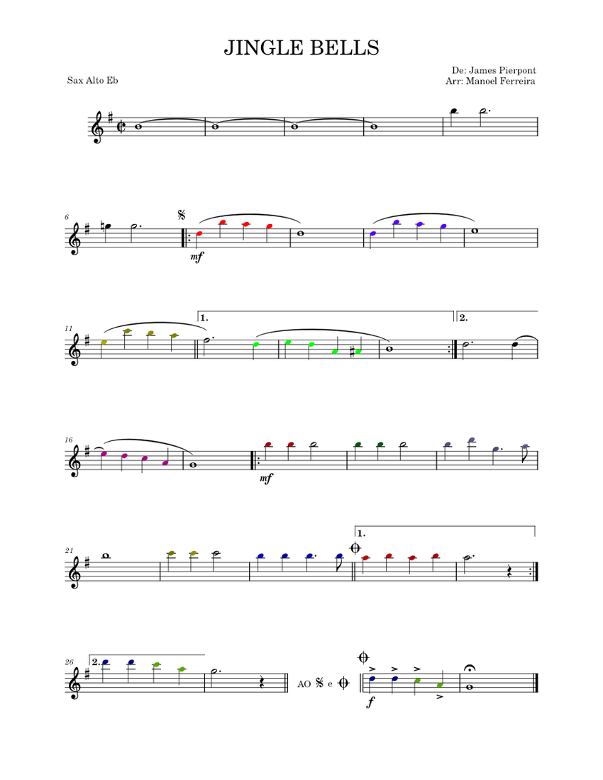 Jingle Bells James Pierpont Jingle Bells Sax Alto Sheet music for