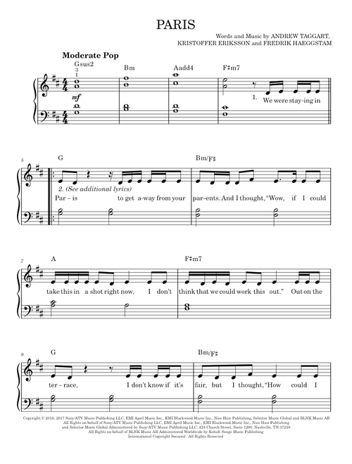 Paris - The Chainsmokers (Easy Piano)