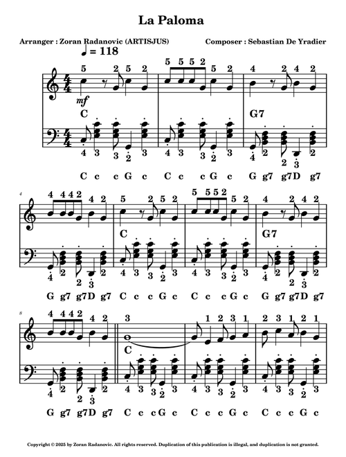 La Paloma - for accordion beginner (Arr. Zoran Radanovic) - Traditional (Accordion)