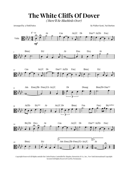 (There'll Be Bluebirds Over) The White Cliffs Of Dover (Arr. Glauco Fernandes) - Various (Viola Solo)