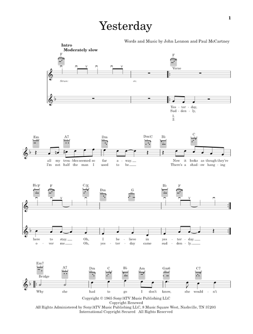 Yesterday - The Beatles, John Lennon, Paul McCartney (Easy Guitar)
