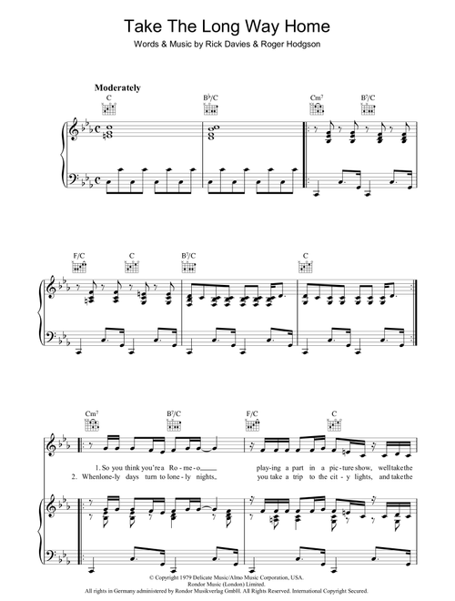 Take The Long Way Home - Supertramp (Piano-Vocal-Guitar (Piano Accompaniment))