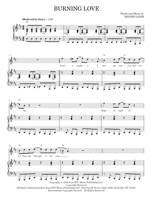 Burning love - Elvis Presley (Piano Vocal)