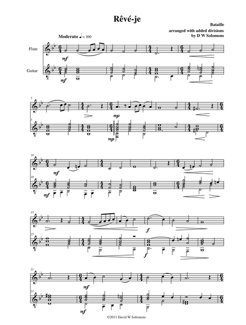 Variations on Rêvé-je for flute and guitar (Arr. David Warin Solomons) - Gabriel Bataille (Instrumental Duet)