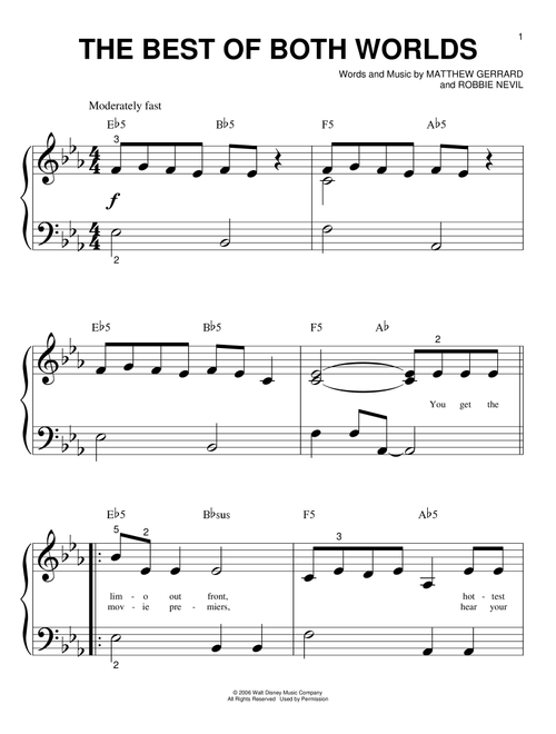 The Best Of Both Worlds - Hannah Montana, Miley Cyrus, Hannah Montana (Movie) (Big Note Piano)