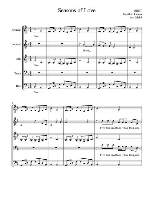 Seasons of Love A Capella SSATB