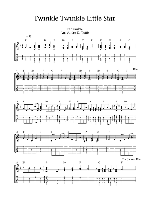 Twinkle, Twinkle Little Star UKULELE SOLO. ( Mozart ) BEGINNER (Arr. Andre D Tuffo) (Ukulele)