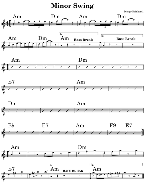 Minor Swing Original Lead Sheet