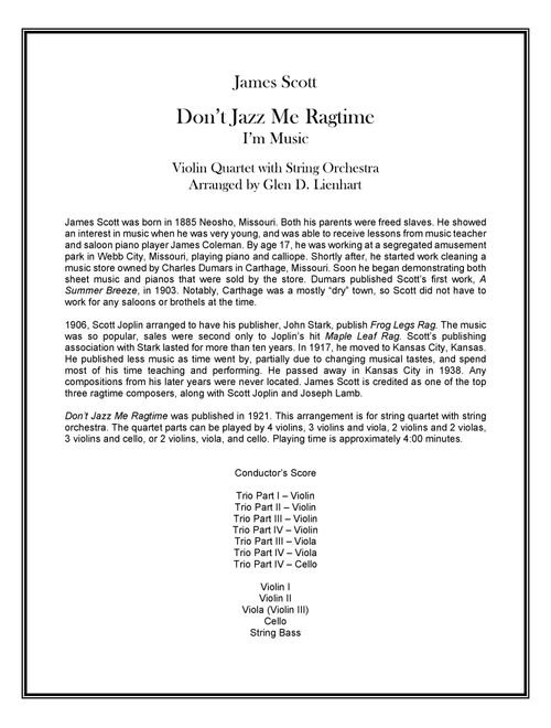 Don't Jazz Me Ragtime (Arr. Glen D. Lienhart) - James Scott (Full Orchestra)