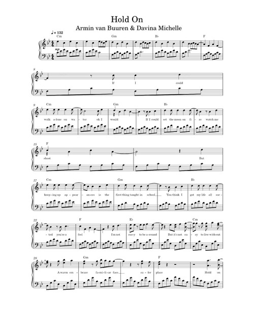 Hold On (Arr. Armin Buuren Van) - Armin Van Buuren; Davina Michelle (Piano Solo)