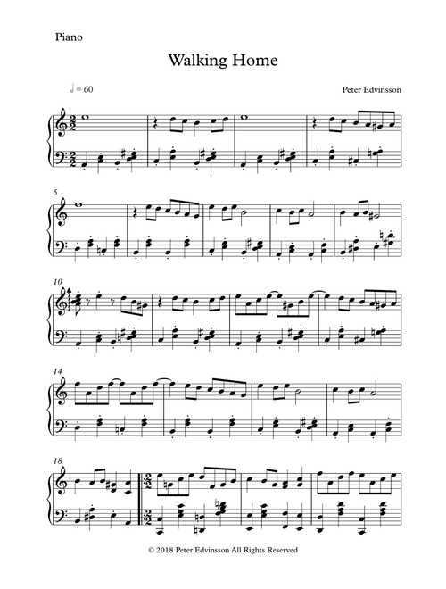 Walking Home - Easy piano sheet music - Peter Edvinsson (Easy Piano)