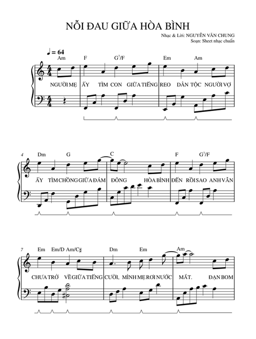 SHEET PIANO: NỖI ĐAU GIỮA HOÀ BÌNH || Ns Nguyễn Văn Chung