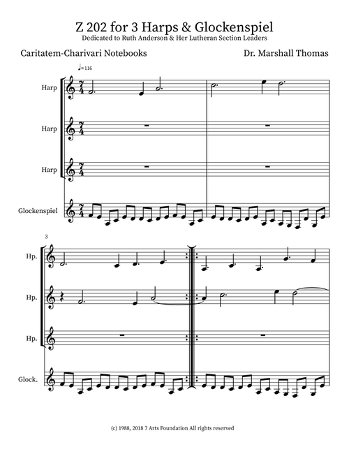 Z 202 for 3 Harps & Glockenspiel - Celebrity Chamber Players (Small Ensemble)
