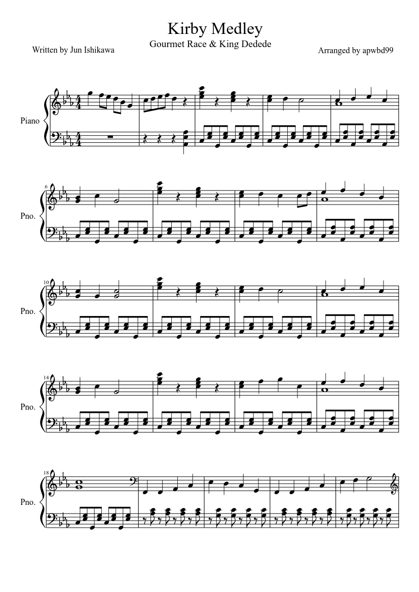 Kirby Medley (Gourmet Race & King Dedede) Sheet music for Piano (Solo) |  