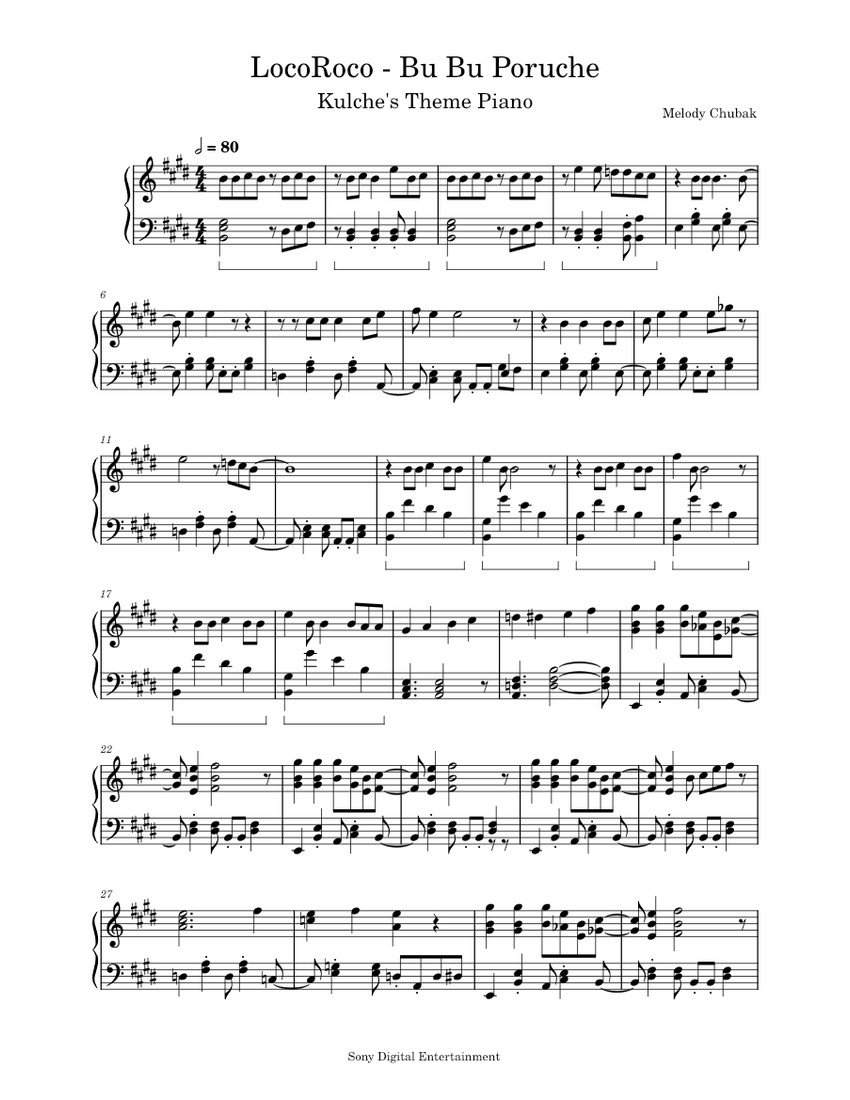 Locoroco - Bu Bu Poruche – Melody Chubak Sheet Music for