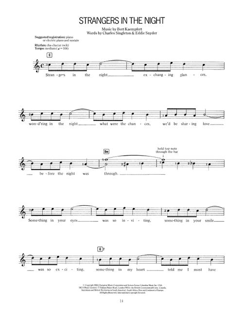 Strangers In The Night - Bert Kaempfert, Eddie Snyder, Charles Singleton (Lead Sheet - Fake Book)