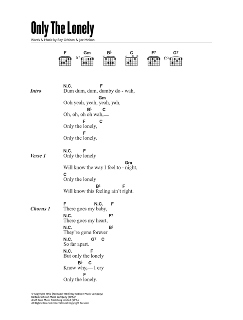 Only The Lonely (Know The Way I Feel) - Roy Orbison (Guitar Chords-Lyrics)