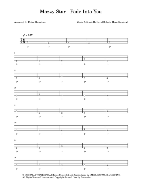 Fade Into You (Arr. The Ninja) - Hope Sandoval, David Roback (Bass Tab)