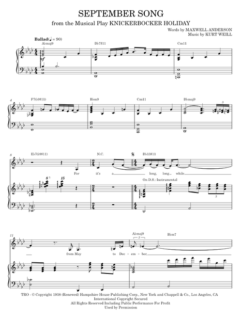 September Song - Kurt Weill, Sarah Vaughan (Piano Vocal)