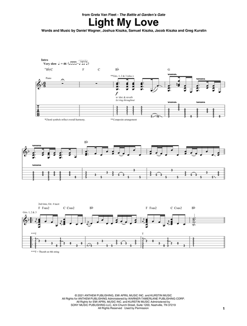 Light My Love - Greta Van Fleet (Guitar Tab)