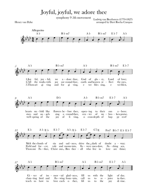 Joyful, joyful, we adore thee (symphony 9 5th movement) Beethoven (Arr. Davi Rocha Campos) (Lead Sheet - Fake Book)
