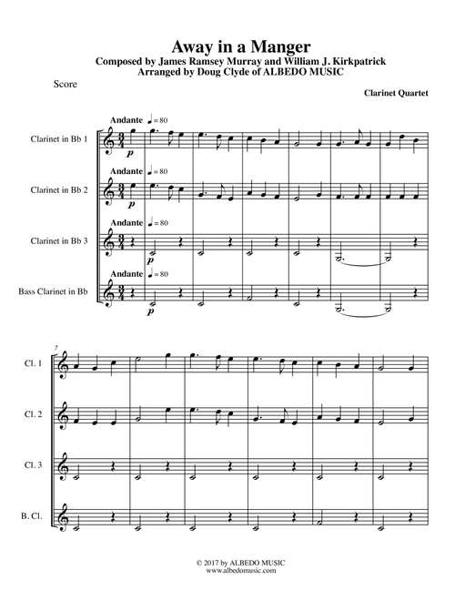 Away in a Manger for Clarinet Quartet (Arr. Doug Clyde) - James Ramsey Murray, William J. Kirkpatrick (Woodwind Ensemble)