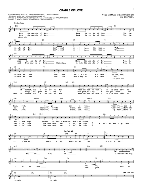 Cradle Of Love - Billy Idol (Lead Sheet - Fake Book)