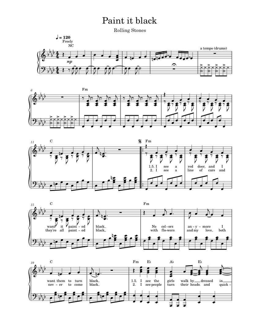 Paint it black The Rolling Stones Sheet music for Piano (Solo