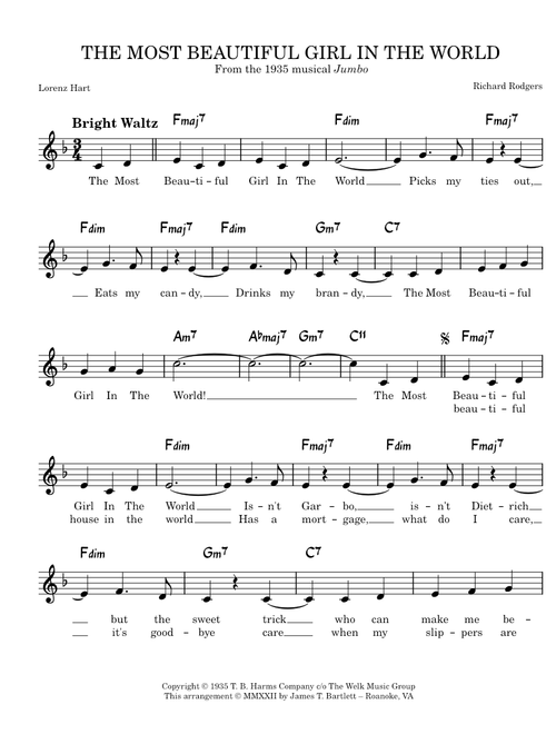The Most Beautiful Girl in the World [lead sheet]