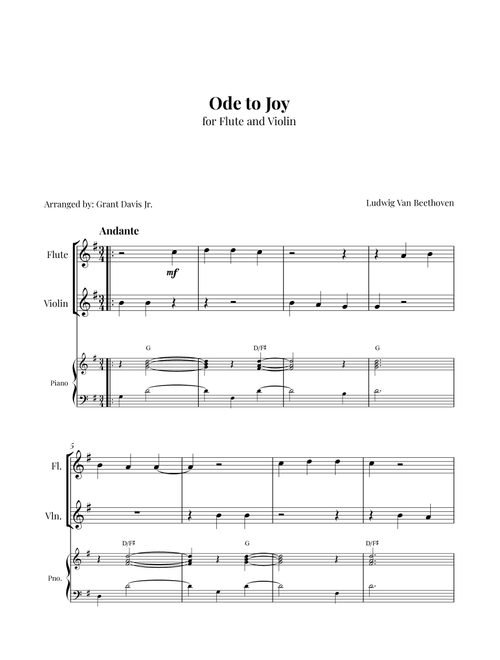 Ode to joy (Arr. Grant Davis Jr.) - Ludwig Van Beethoven (Instrumental Duet and Piano)