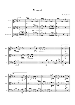Minuet Boccerini Sheet Music for Violin, Viola, Cello (String