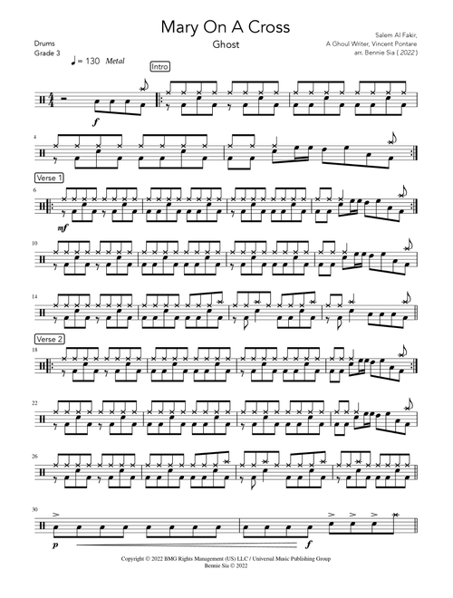 Mary On A Cross (Arr. Bennie Sia) - Ghost (Drums)