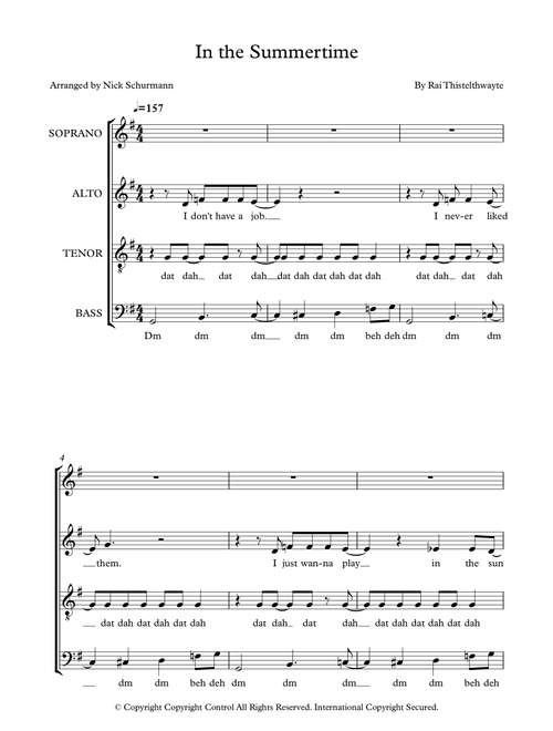 In The Summertime (Arr. Nick Schurmann) - Rai Thistelthwayte (Choral, SATB)