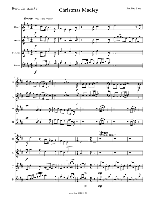 Christmas Medley, satb recorder quartet