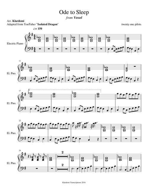 Ode To Sleep – Twenty One Pilots (Electric Piano cover) [Updated WIP: 82% Complete]
