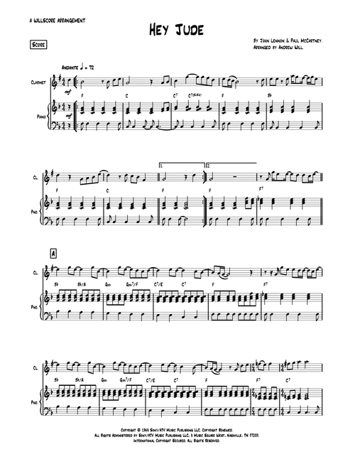 Hey Jude (Arr. Andrew Will) - The Beatles (Clarinet and Piano)