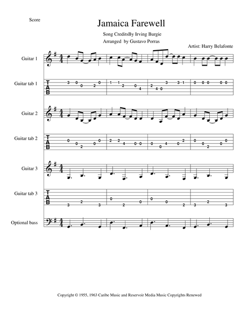 Jamaica Farewell (Arr. Gustavo Porras) - Harry Belafonte (Guitar Ensemble)