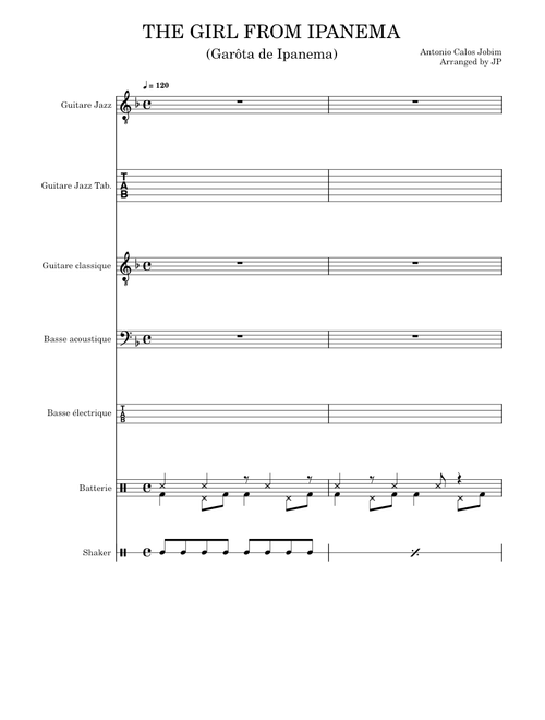 THE GIRL FROM IPANEMA (Garota de Ipanema) for guitars, bass and drums