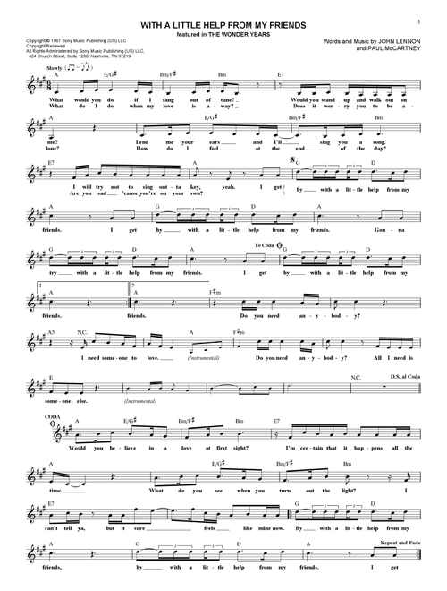 With A Little Help From My Friends - The Beatles, Joe Cocker (Lead Sheet - Fake Book)