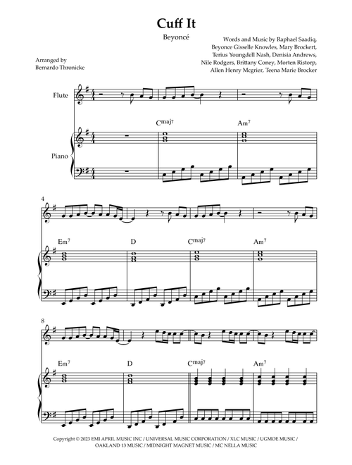 Cuff It (Arr. Bernardo Thronicke) - Beyonce (Flute and Piano)