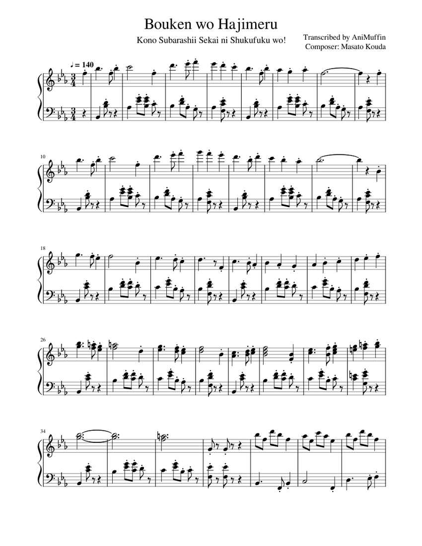 Bouken wo Hajimeru - Konosuba OST Sheet Music for Piano (Solo) easy ...