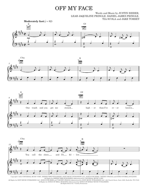 Off My Face - Justin Bieber (Piano-Vocal-Guitar)