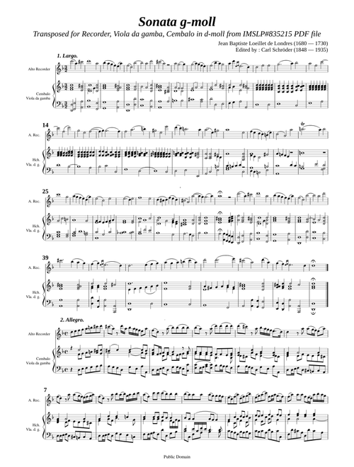 Loeillet, J.B. de London _ Sonata in g-moll [ A, Viol, Hch ]