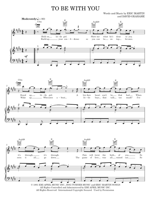 To Be With You - Mr. Big, Rock Of Ages Musical (Piano-Vocal-Guitar)