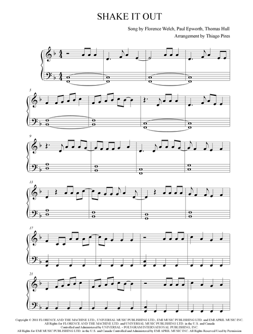 Shake It Out (Arr. Thiago Pires) - Florence + The Machine (Easy Piano)