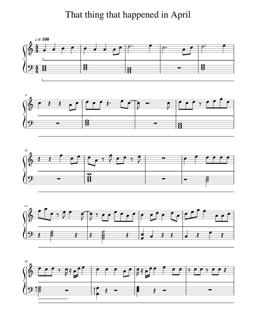 That Thing That Happened In April Sheet Music For Piano Solo