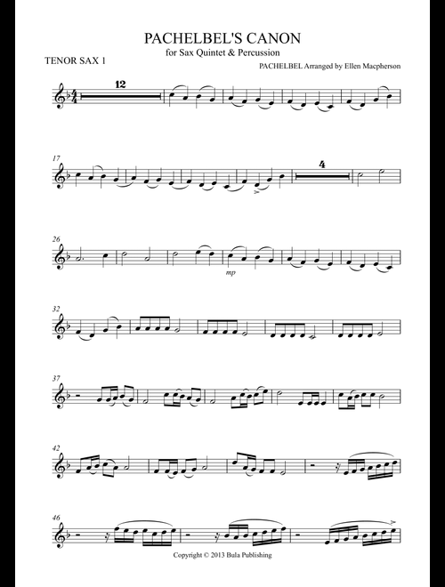 Pachelbel's Cannon - for Sax Quintet & Percussion - TENOR SAX 1 (Arr. Ellen Macpherson) (Woodwind Ensemble)